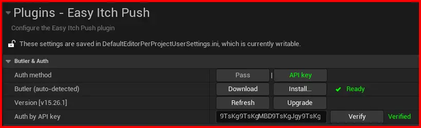 Easy Itch Push Butler configuration – API key